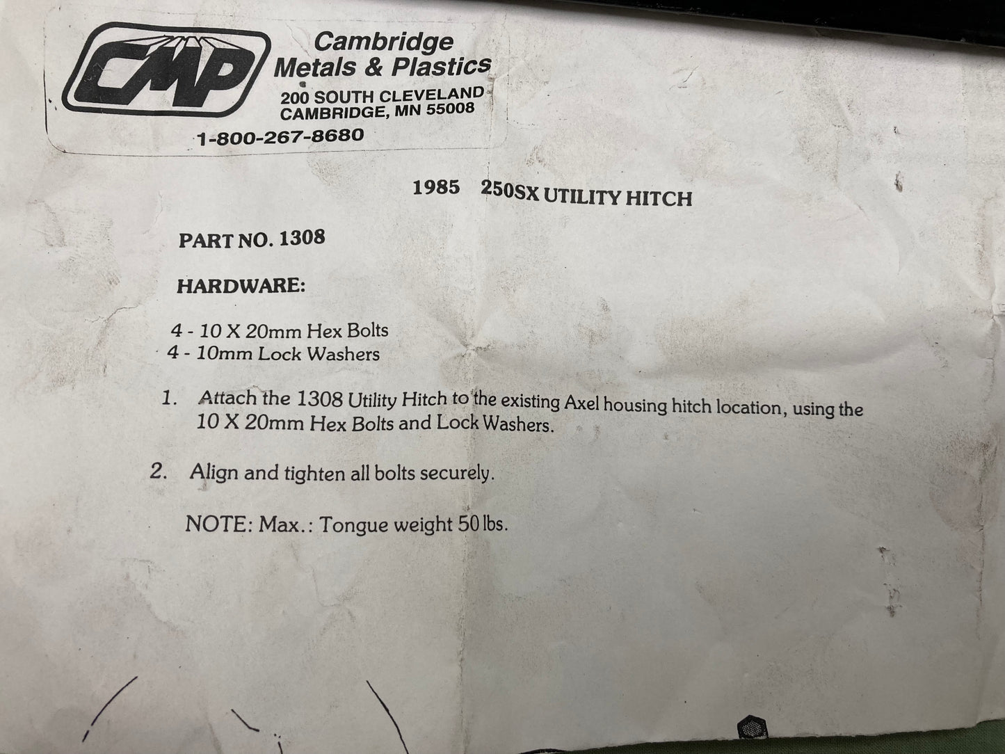 New Genuine Cambridge 1308 Utility Hitch Honda 250SX 1985