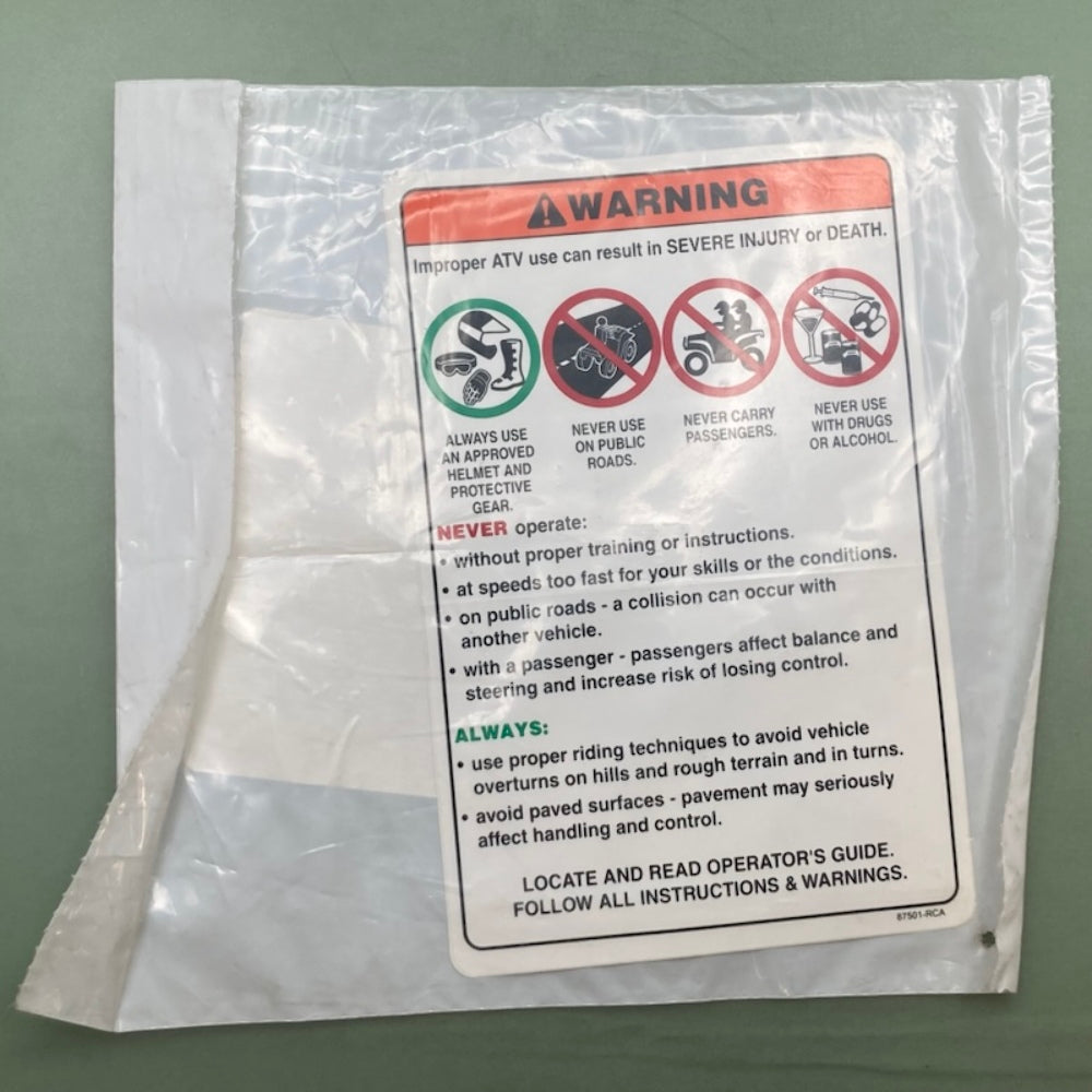 Replaces Can-Am S87501RCA000 Warning Label, Death and Injury, New