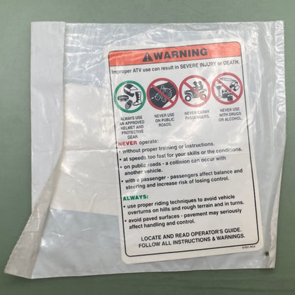 Replaces Can-Am S87501RCA000 Warning Label, Death and Injury, New