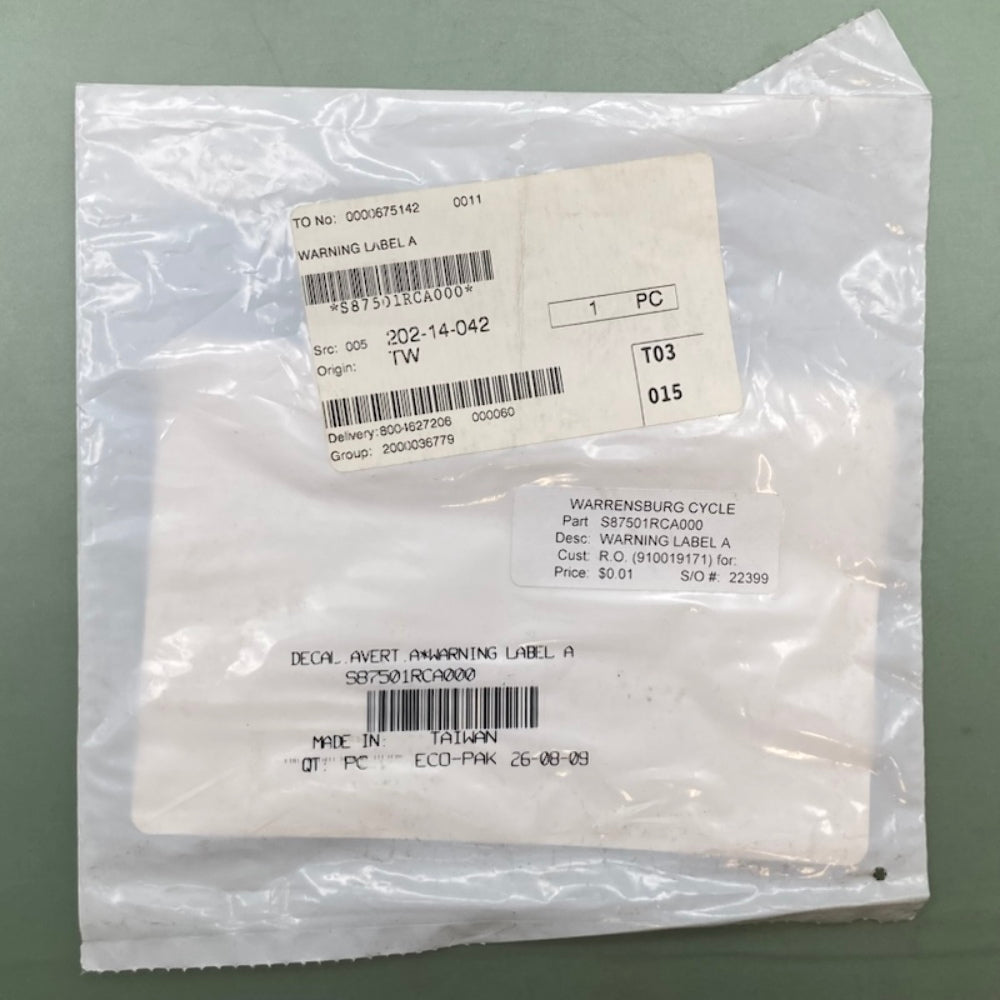 Replaces Can-Am S87501RCA000 Warning Label, Death and Injury, New