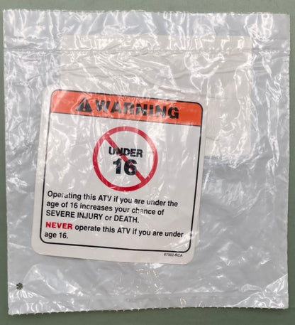 Replaces Can-Am S8750ARCA000 Warning Label, Under 16 Years, New