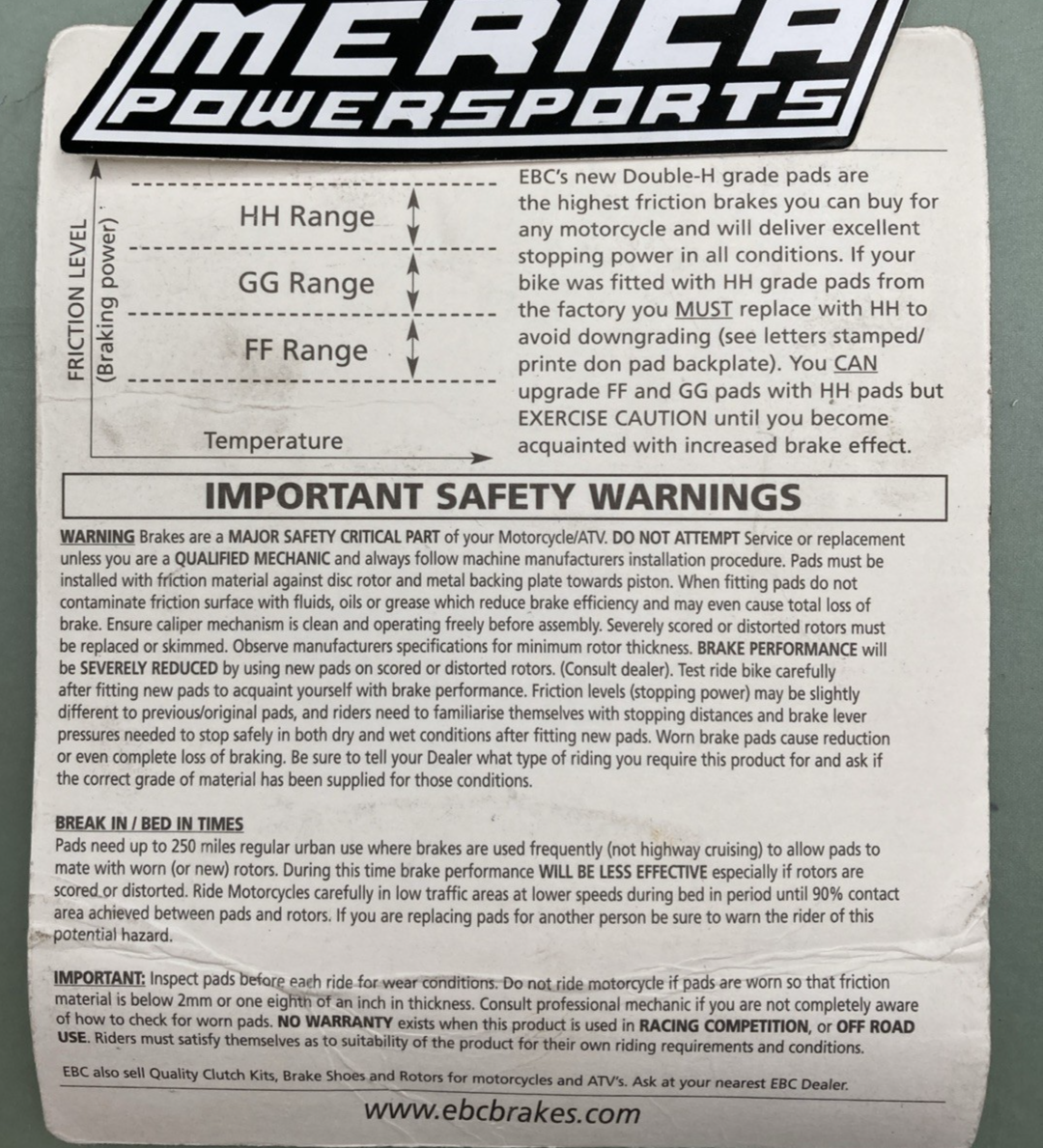 NEW GENUINE EBSC FA215/2HH Double-H Sintered Brake Pads