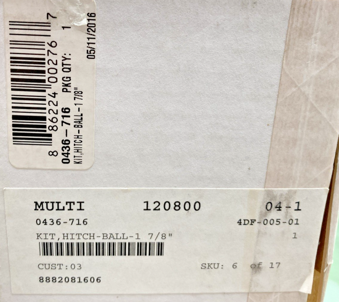 NEW GENUINE ARCTIC CAT 0436-716 KIT,HITCH-BALL-1 7/8"