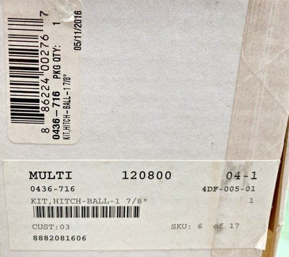 NEW GENUINE ARCTIC CAT 0436-716 KIT,HITCH-BALL-1 7/8"