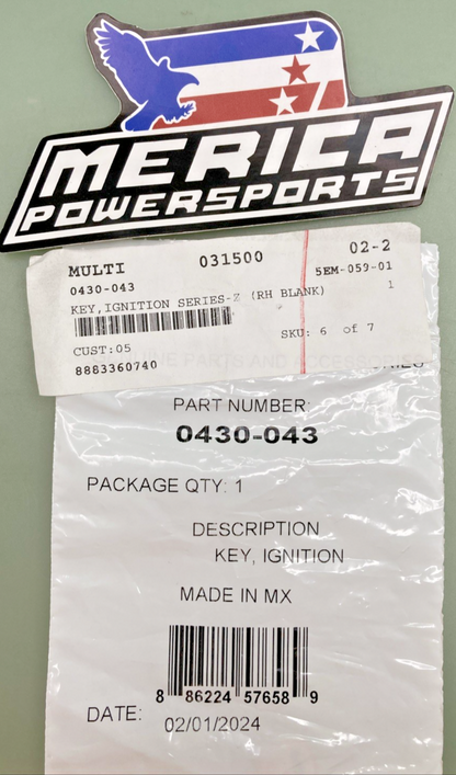 NEW GENUINE ARCTIC CAT 0430-043 KEY, IGNITION SERIES-Z (RH BLANK)