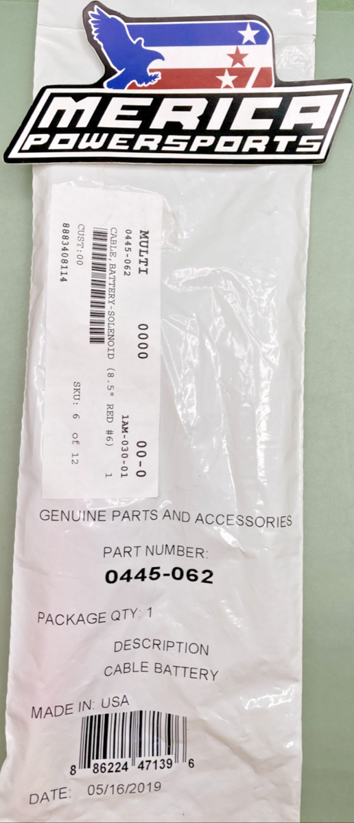 NEW GENUINE ARCTIC CAT 0445-062 CABLE, BATTERY-SOLENOID (8.5 inch RED #6)