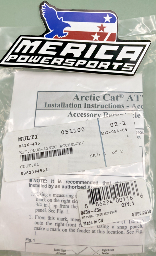 NEW GENUINE ARCTIC CAT 0436-435 12-Volt Accessory Plug Kit