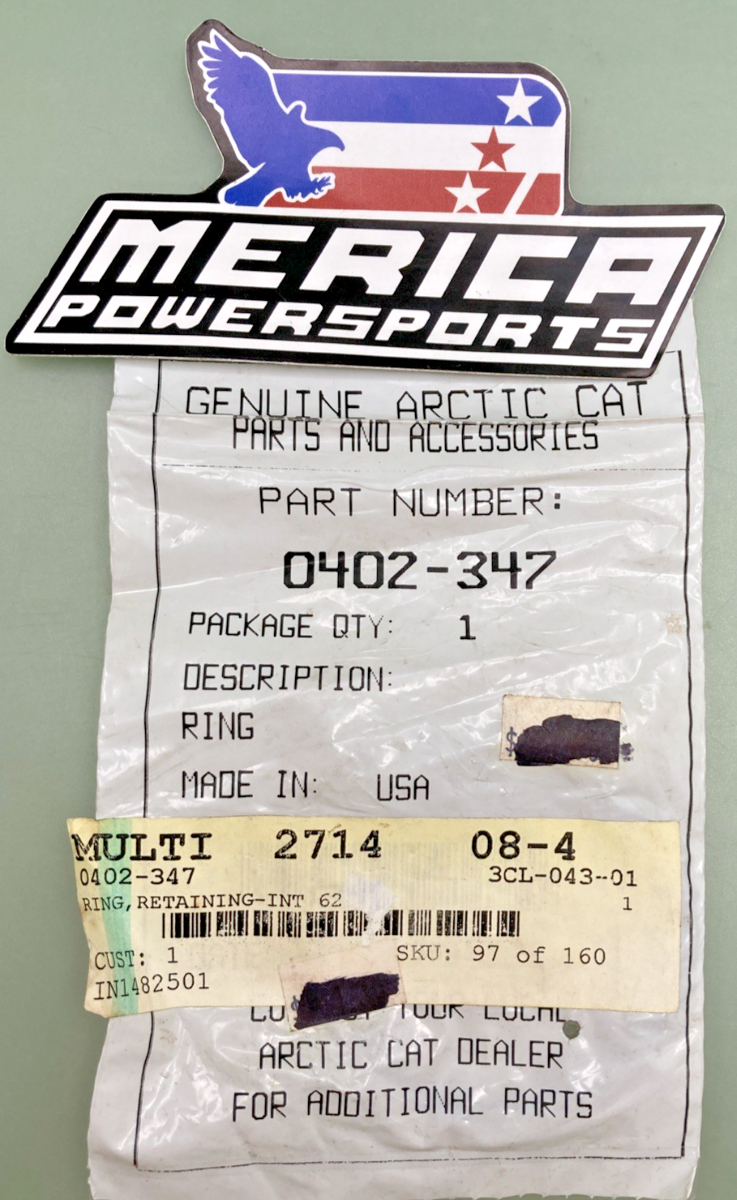 NEW GENUINE ARCTIC CAT 0402-347 RING, RETAINING-INT 62