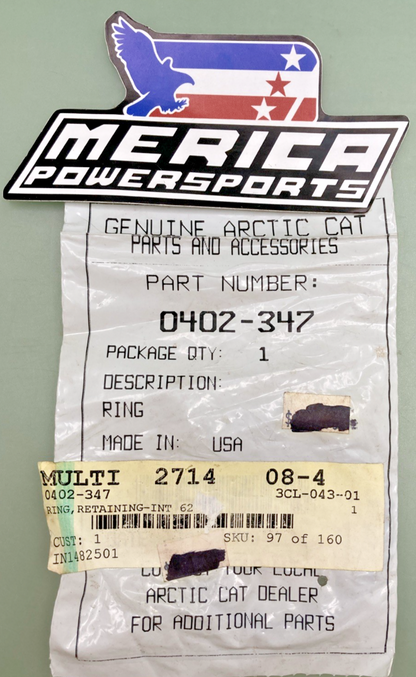 NEW GENUINE ARCTIC CAT 0402-347 RING, RETAINING-INT 62