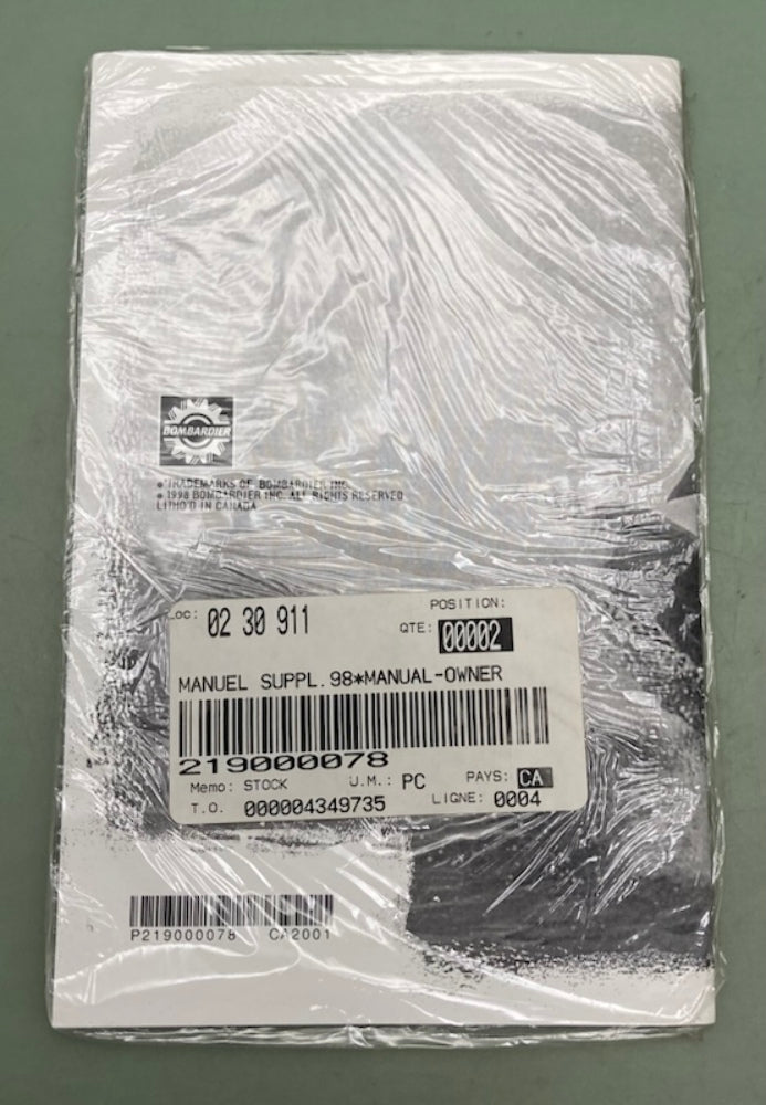 Sea-Doo 219000078 Operator's Guide Suppl.98 New Genuine