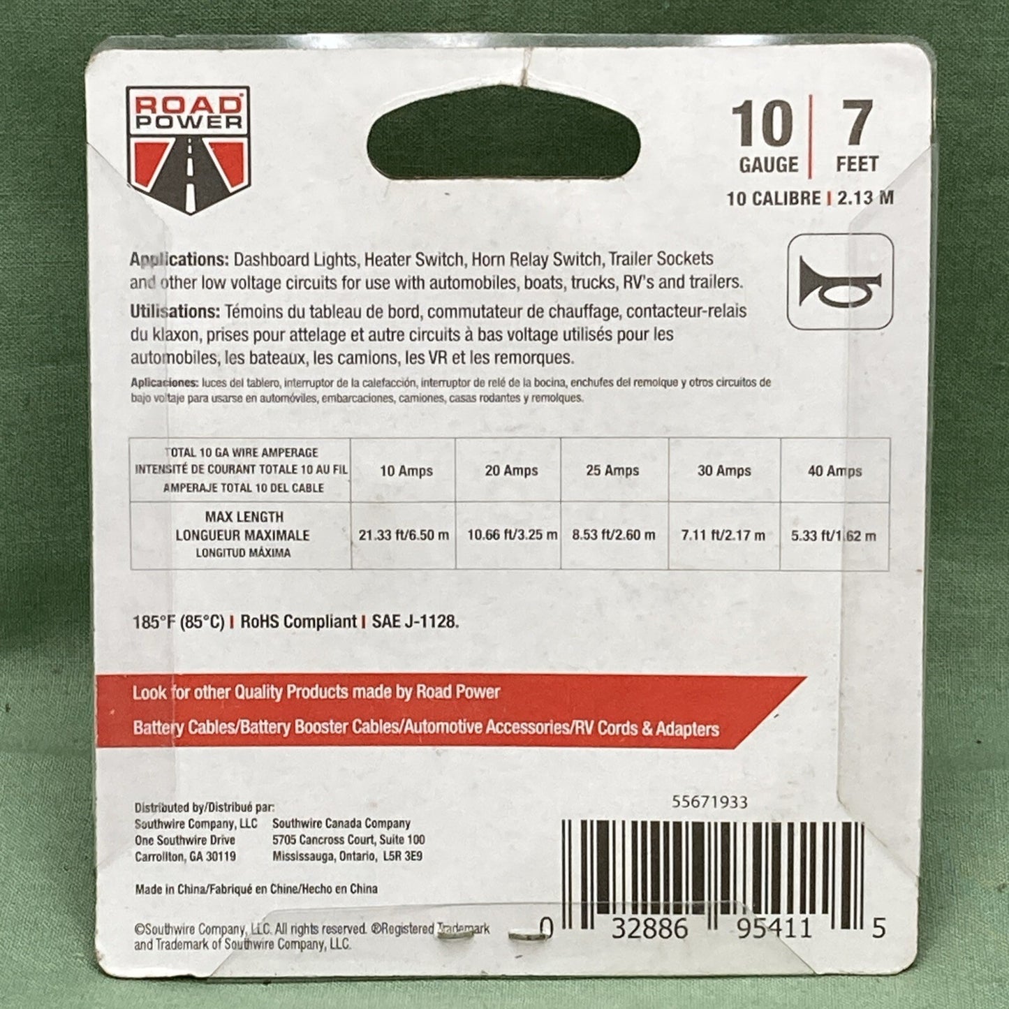 New Genuine Road Power 55671933 Primary Wire, 10 Gauge, 7 Feet, White Cable