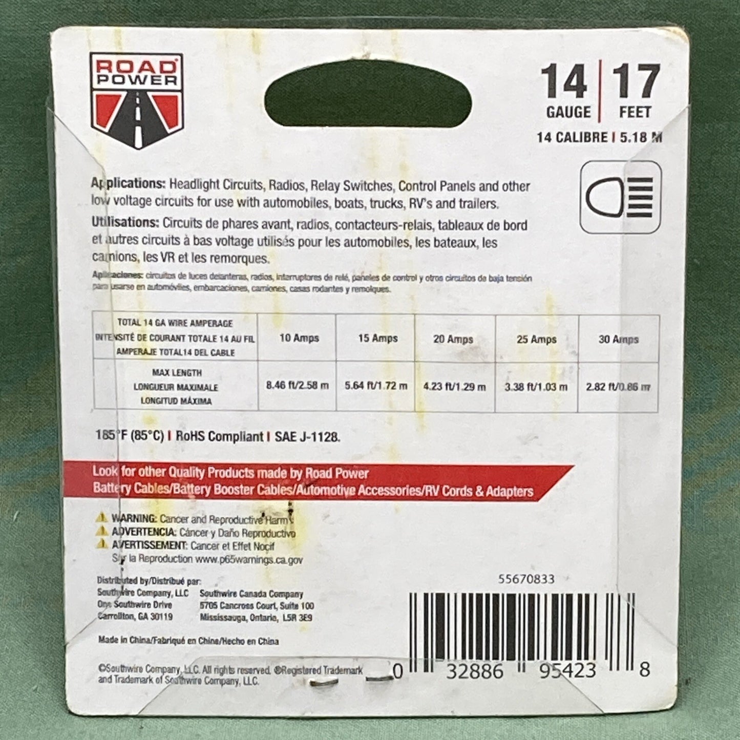 New Genuine Road Power 55670833 Primary Wire 14 Gauge, 17 Feet, Yellow Cable