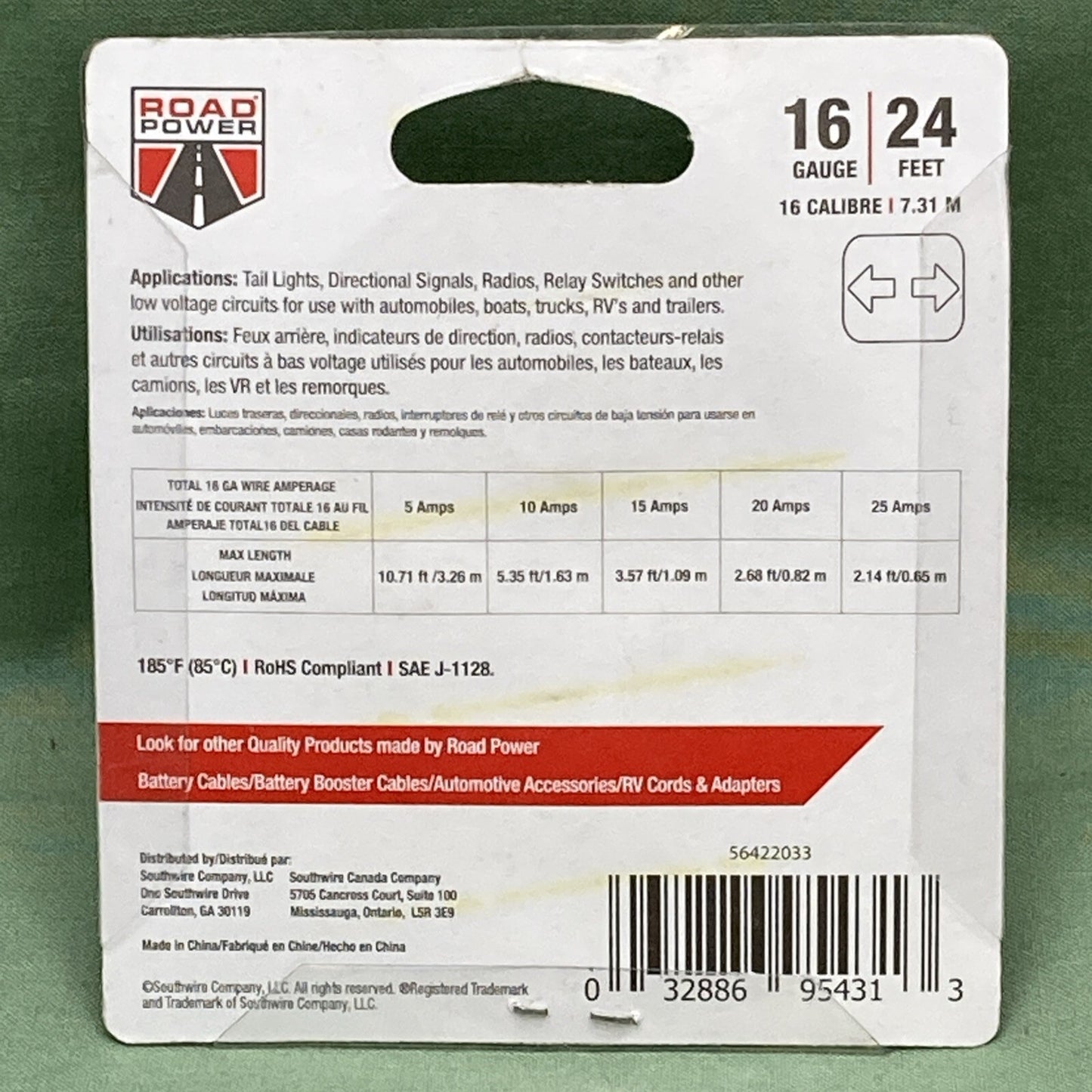 New Genuine Road Power 56422033 Primary Wire 16 Gauge, 24 Feet, Green Cable