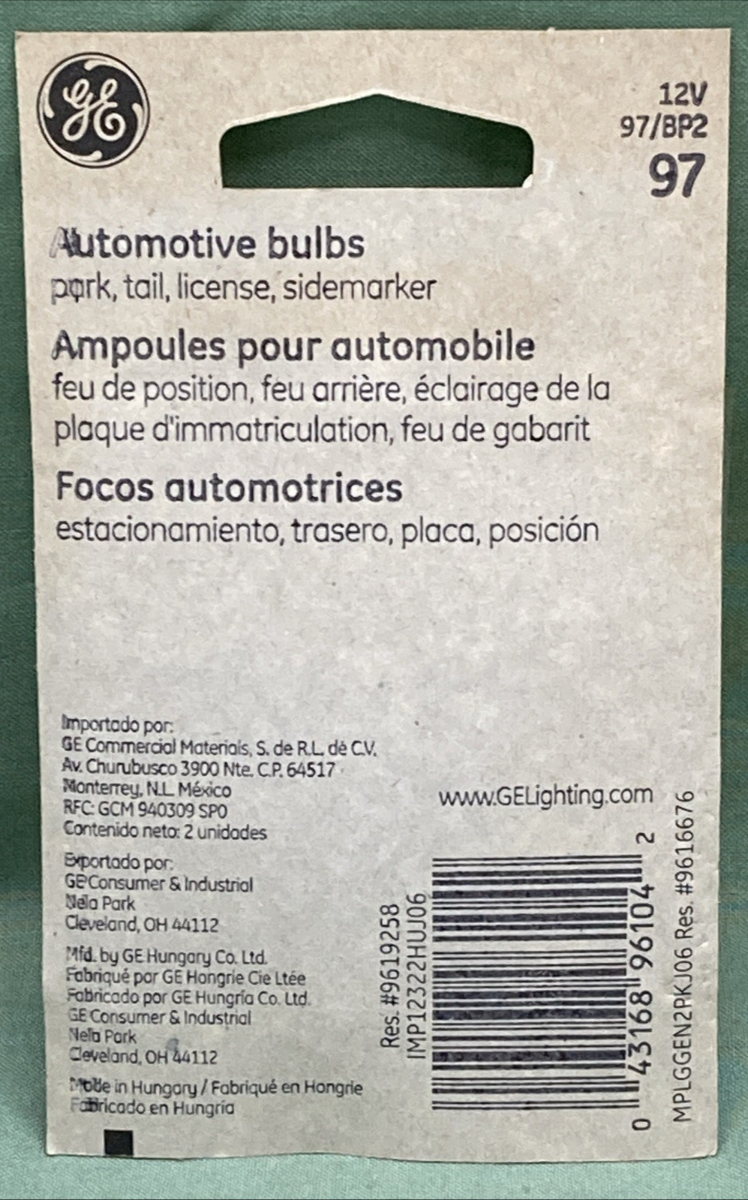 New Genuine GE 97 Standard Replacement Bulb 12v, 97/BP2