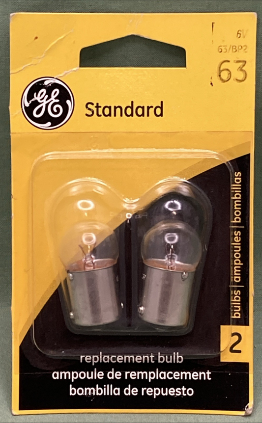 New Genuine GE 63 Standard Replacement Bulb Set 6v, 63/BP2