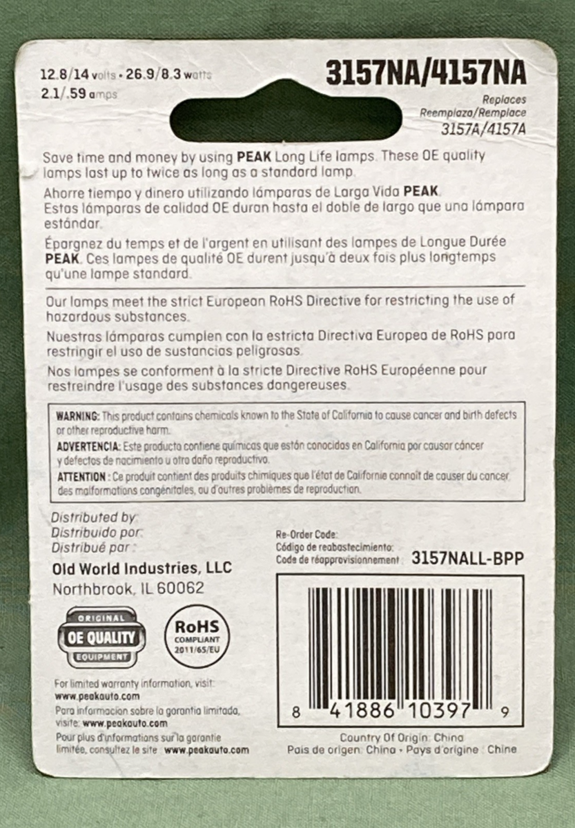 New Genuine Peak Lighting 3157NA/4157NA Miniature Lamp Set