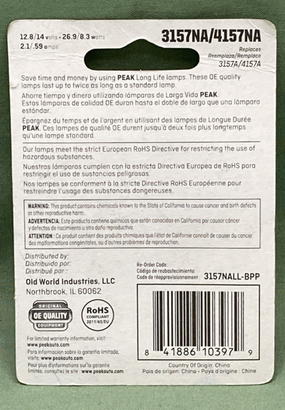 New Genuine Peak Lighting 3157NA/4157NA Miniature Lamp Set