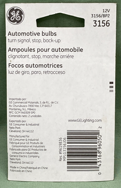 New Genuine GE 3156 Standard Replacement Bulb Set 12v, 3156/BP2
