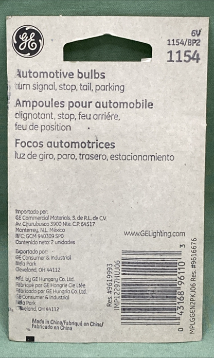 New Genuine GE 1154 Standard Replacement Automotive Bulb Set 6v, 1154/BP2