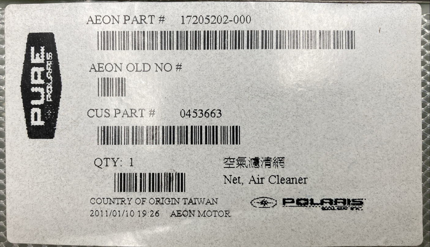 New Genuine Polaris 0453663 Filter, Air, Cleaner