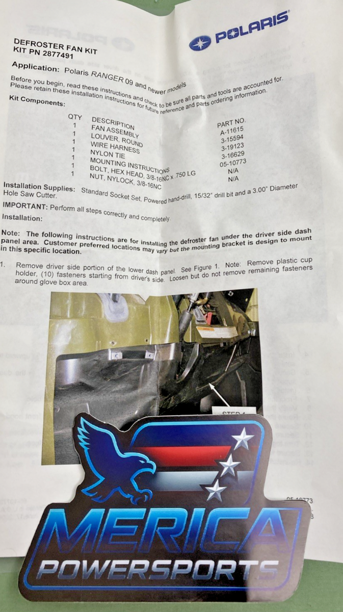 New Genuine Polaris 2877491 Defroster Fan Kit, Ranger 09