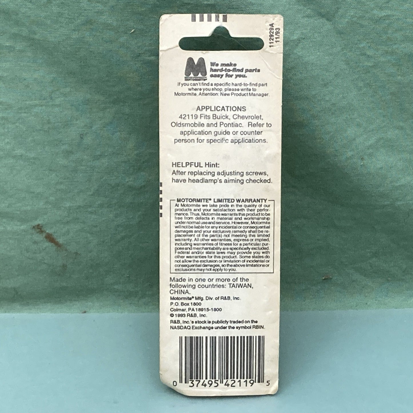New Genuine Motormite 42119 Sealed Beam Adjusters