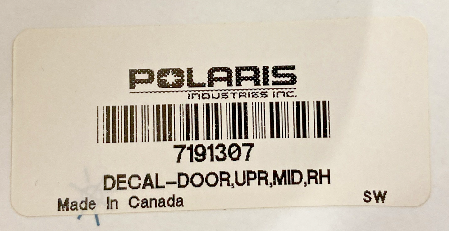 New Genuine Polaris 7191307 Door Decal Upper RH