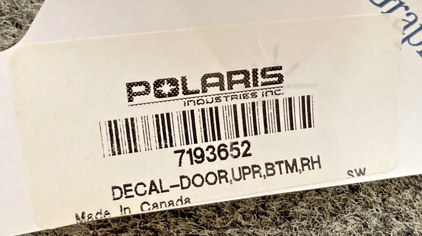New Genuine Polaris 7193652 Door Decal Upper Bottom RH