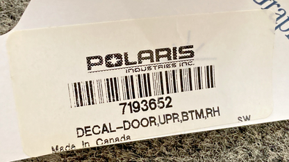 New Genuine Polaris 7193652 Door Decal Upper Bottom RH