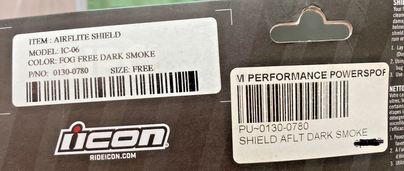 New Genuine Icon 0130-0780 Airflite Shield Dark Smoke
