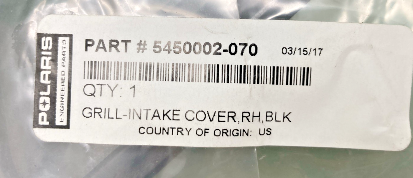 New Genuine Polaris 5450002-070 Intake Cover Grill, Right Side, Gloss Black