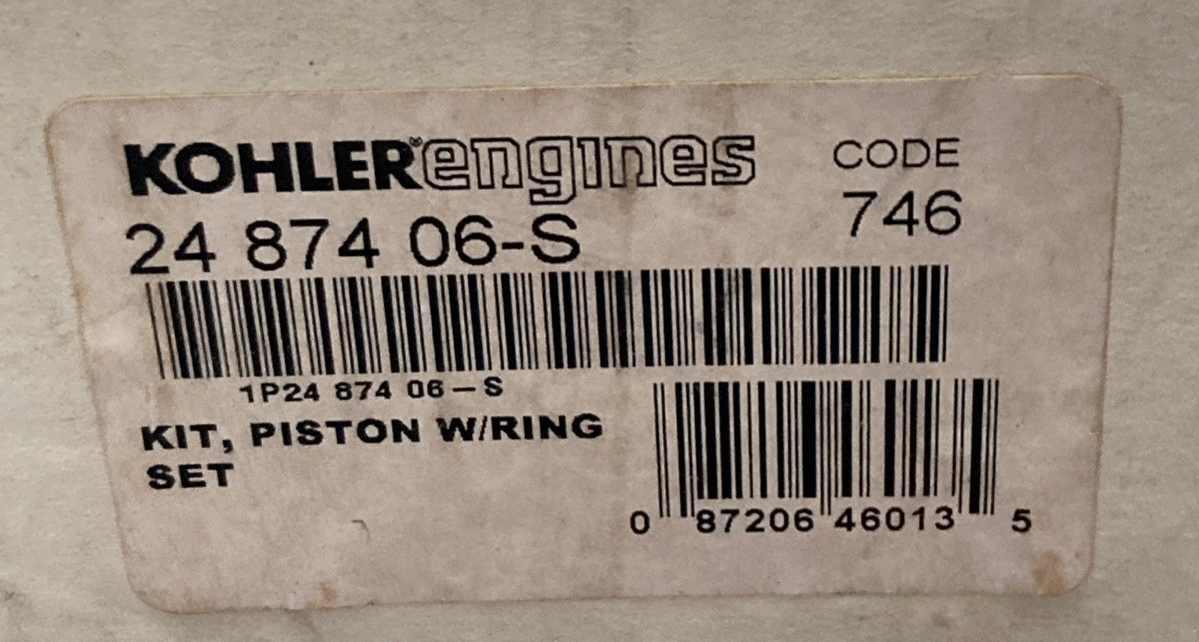NEW GENUINE KOHLER 24 874 06-S KIT, PISTON W/RING SET