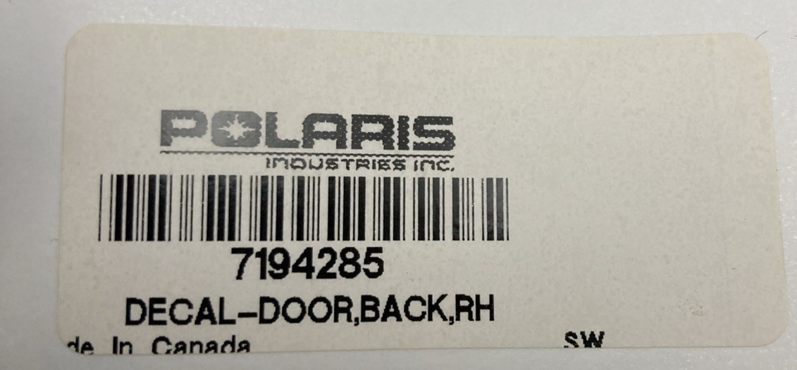 NEW GENUINE POLARIS 7194285 RIGHT HAND BACK DOOR DECAL