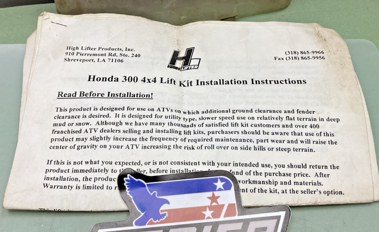 New Genuine High Lifter HLK300-01 Lift Kit for Honda 300 4x4