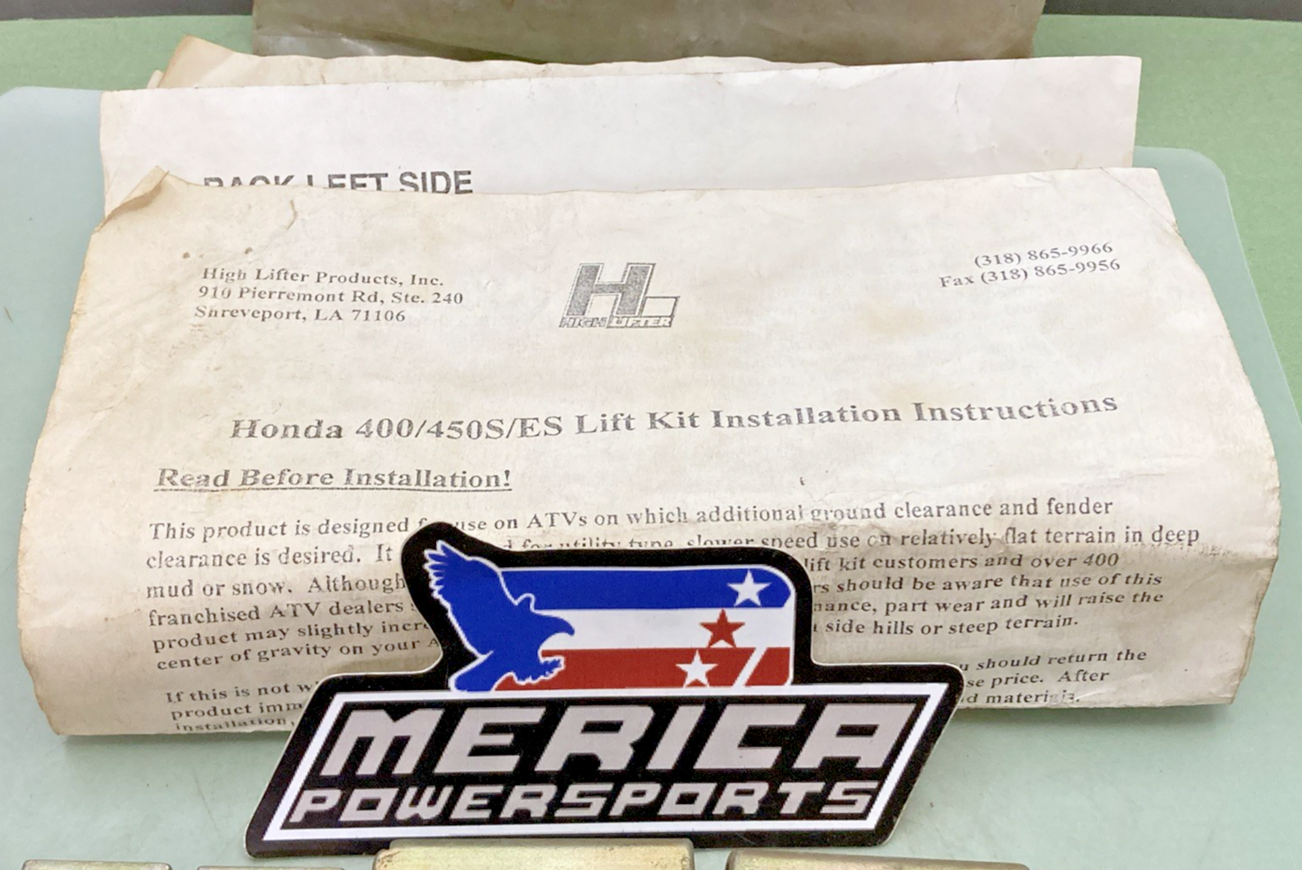 New Genuine High Lifter HLK4/45-00 Lift Kit for Honda 400/450S/ES Incomplete Kit