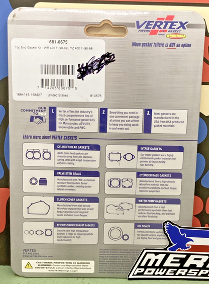 New Genuine Vertex 681-0675 Top End Gasket Kit