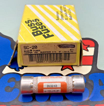 QTY 2 New Genuine Bussmann SC-20 Time Delay Class G Fuse, DL52-63