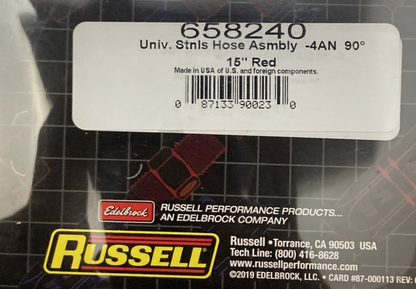 New Genuine Russell 658240 Nitrous Oxide System Fuel Hose Assembly 15" Braid