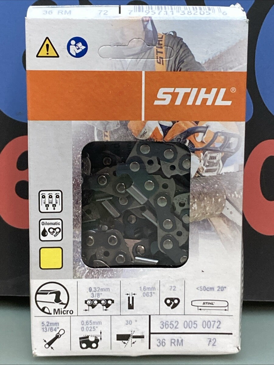 NEW STIHL 3652 005 0072 OILMATIC CHAINSAW CHAIN 20" 36 RM 72 LINK 3/8" PITCH