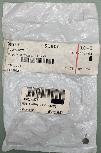 5 PK New Replaces Arctic Cat 0423-077 Nut, T - W/Teeth (6MM)