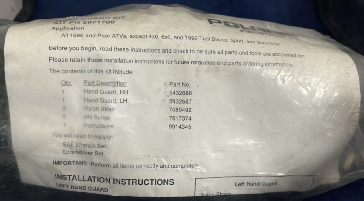 Polaris 2871780 Hand Guard Kit New Genuine