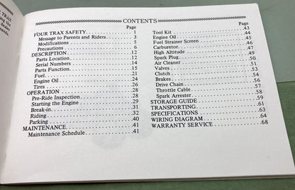 Genuine Honda 31HB2600 Fourtrax70 Owner's Manual 1986