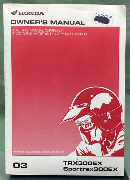 Genuine Honda 31HM3700 TRX300EX Sporttrax300EX Owner's Manual 2003