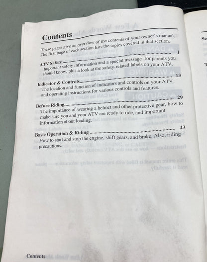 Genuine Honda 31HF7720 TRX90 Sporttrax90 Owner's Manual 2005