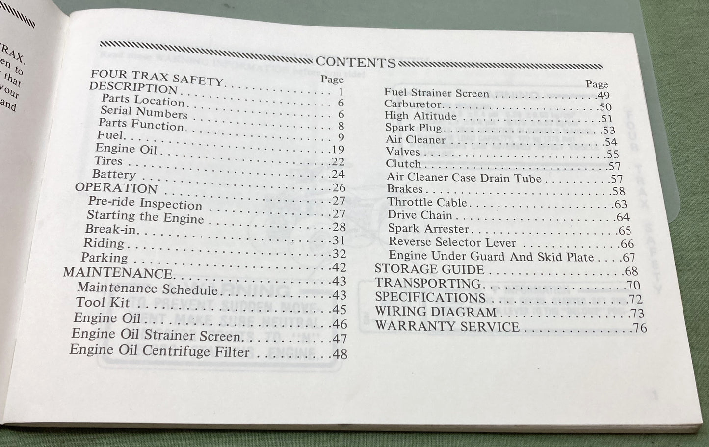 Genuine Honda 31HB3610 Four Trax 200SX Owner's Manual 1987