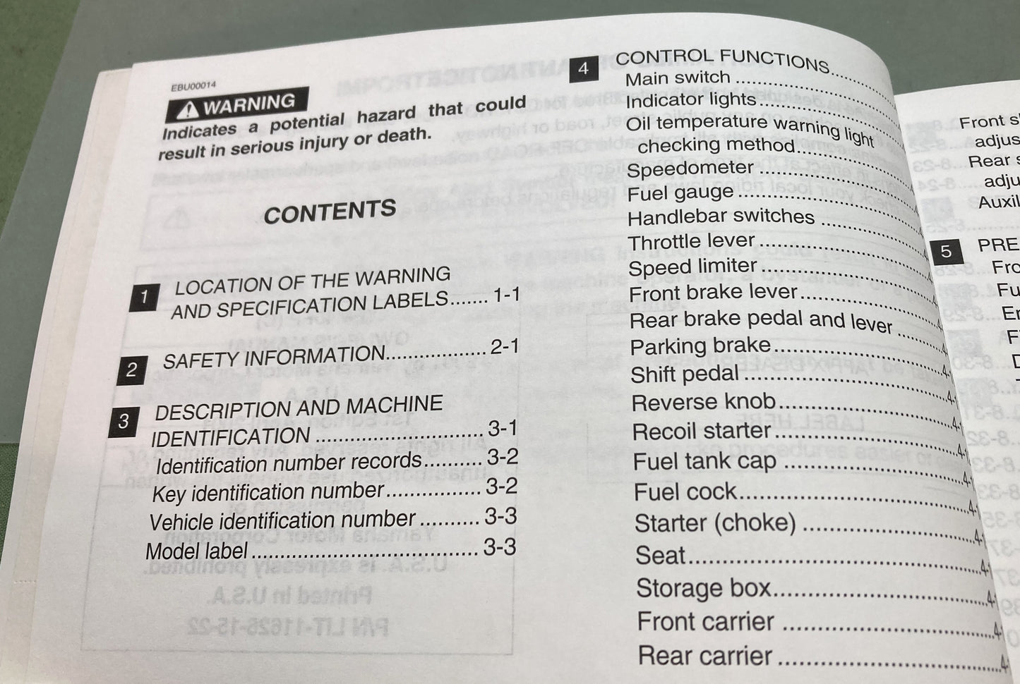 Genuine Yamaha LIT-11626-15-22 YFM40FP Big Bear 4x4 Owner's Manual 2001