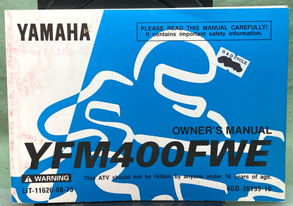 Genuine Yamaha LIT-11626-08-73 YFM400FWE Owner's Manual 1992