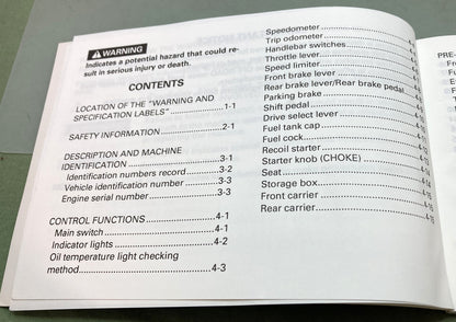 Genuine Yamaha LIT-11626-08-73 YFM400FWE Owner's Manual 1992