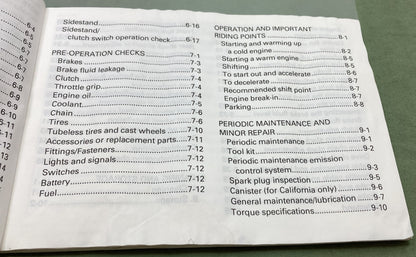 Genuine Yamaha LIT-11626-09-75 FZR600H FZR600HC Owner's Manual 1995