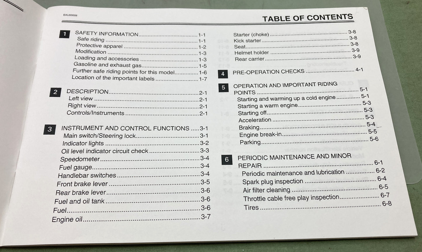 Genuine Yamaha LIT-11626-12-12 Razz SH50L SH50ML Owner's Manual 1998